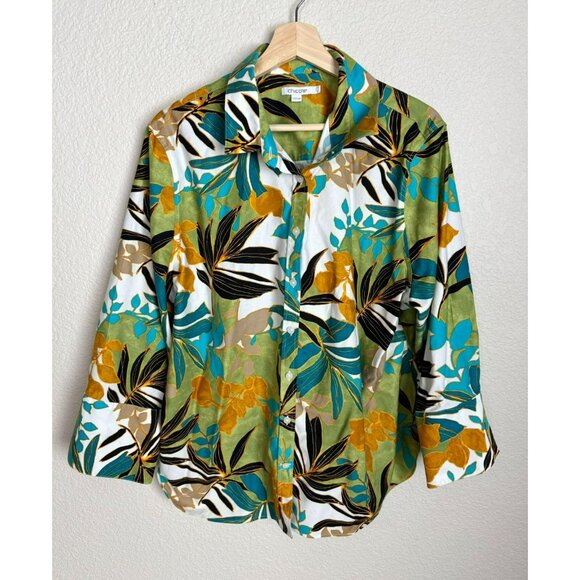 Chico's Women's Button down shirt Stretch Palms 3/4 sleeves colorful Size 18 - Picture 3 of 13